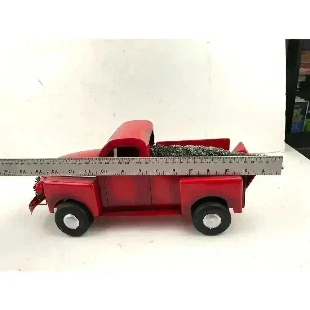 Red Pick Up Truck With Christmas Tree Rustic Metal Farmhouse Decor‎ Display